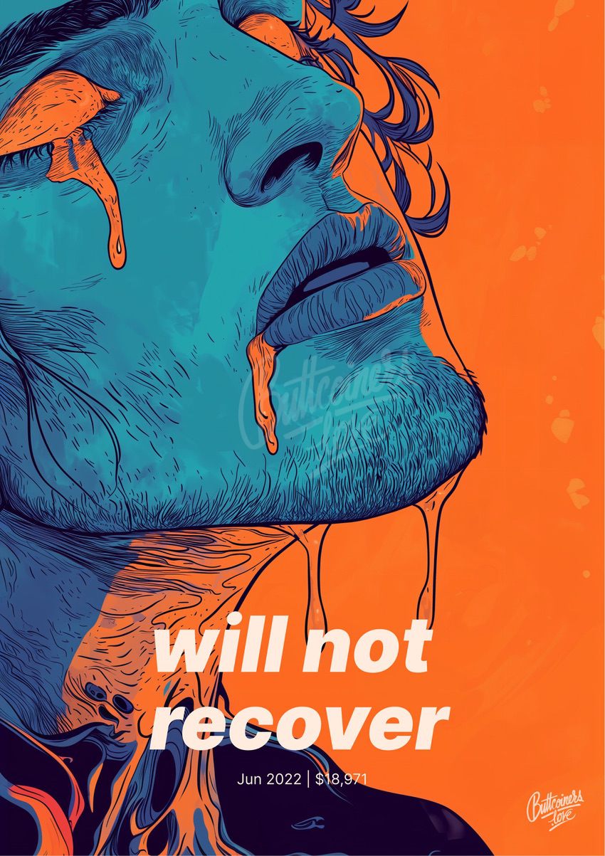 "will not recover." — Peter Schiff, 2022. Bitcoin prediction poster (BTC $18,971 at the time).