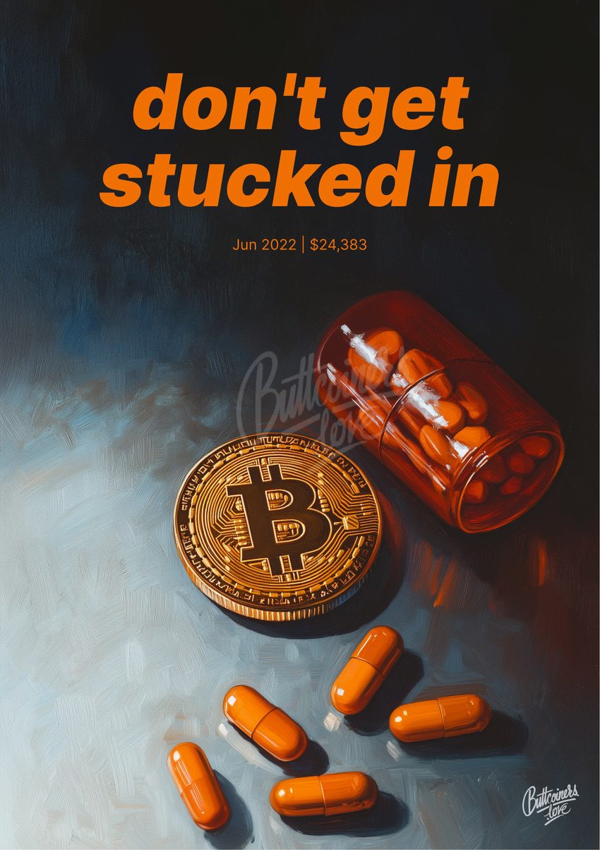 "Don't get stucked in" — Kevin George, 2022. Bitcoin prediction poster (BTC $20,800 at the time).