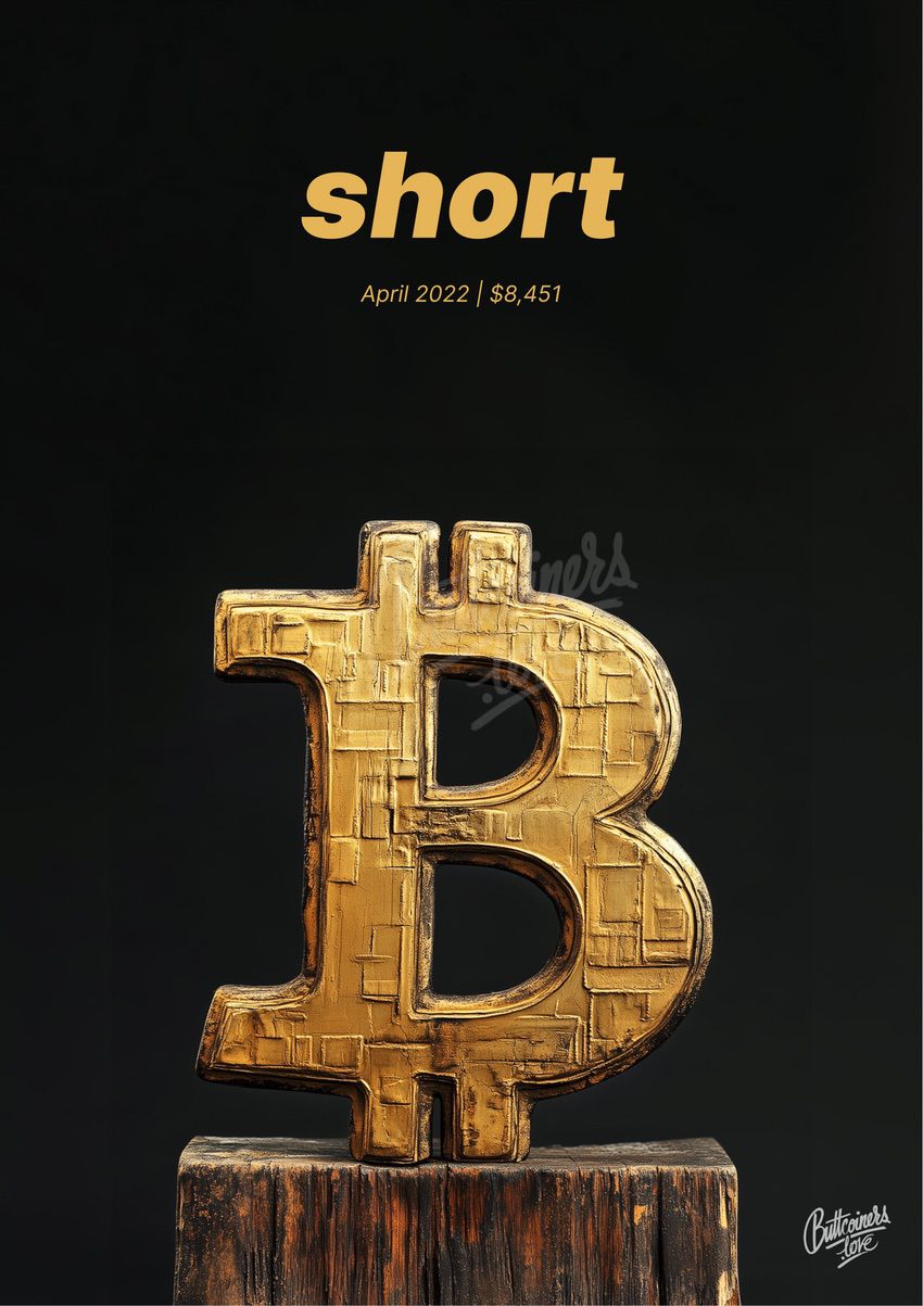 "short" — Bill Gates, 2018. Bitcoin prediction poster (BTC $8,451 at the time).