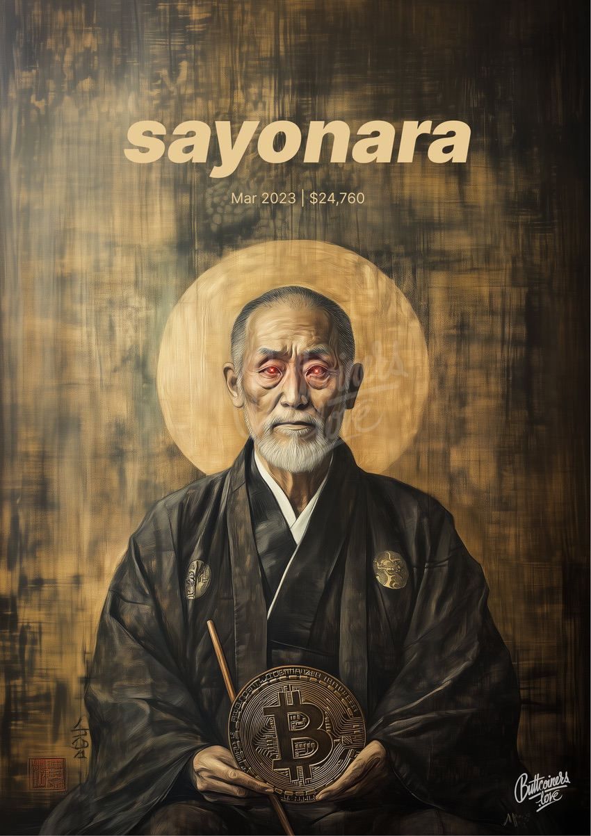 "Sayonara" — Robin Brooks, 2023. Bitcoin prediction poster.