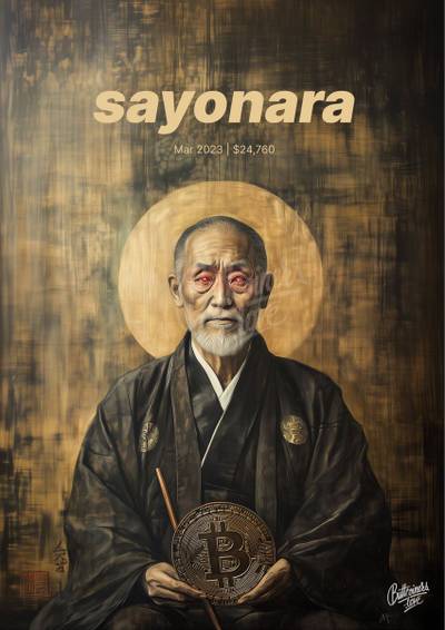 "Sayonara" — Robin Brooks, 2023. Bitcoin prediction poster.