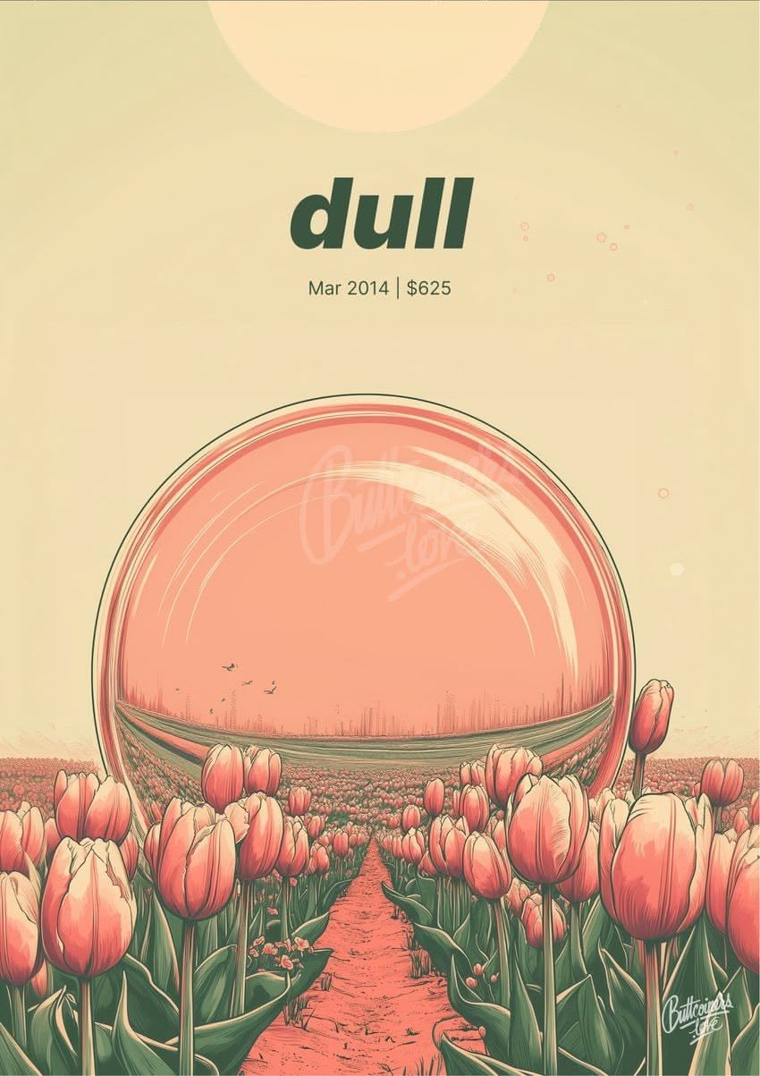 "dull" — Andrew Leonard, 2014. Bitcoin prediction poster.