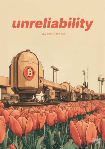 "Unreliability" — Steve Hanke, 2023. Bitcoin prediction poster.