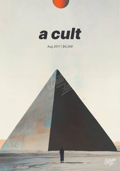 "a cult" — Peter Schiff, 2017. Bitcoin prediction poster.