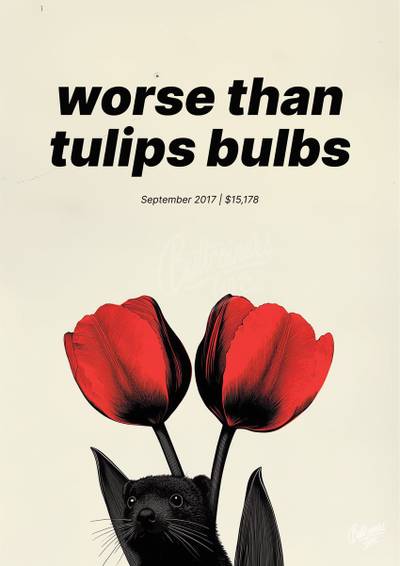 "worse than tulip bulbs" — Jamie Dimon, 2017. Bitcoin prediction poster.