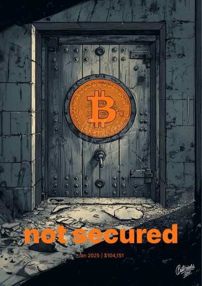 "not secured" — Dr Joachim Nagel, 2025. Bitcoin prediction poster.