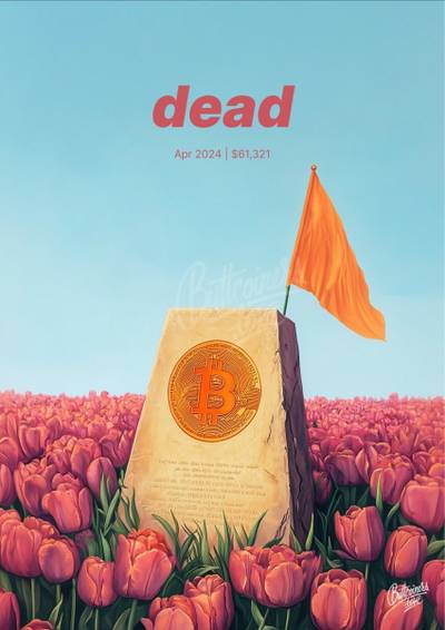 "dead" — Rafi Farber, 2024. Bitcoin prediction poster.
