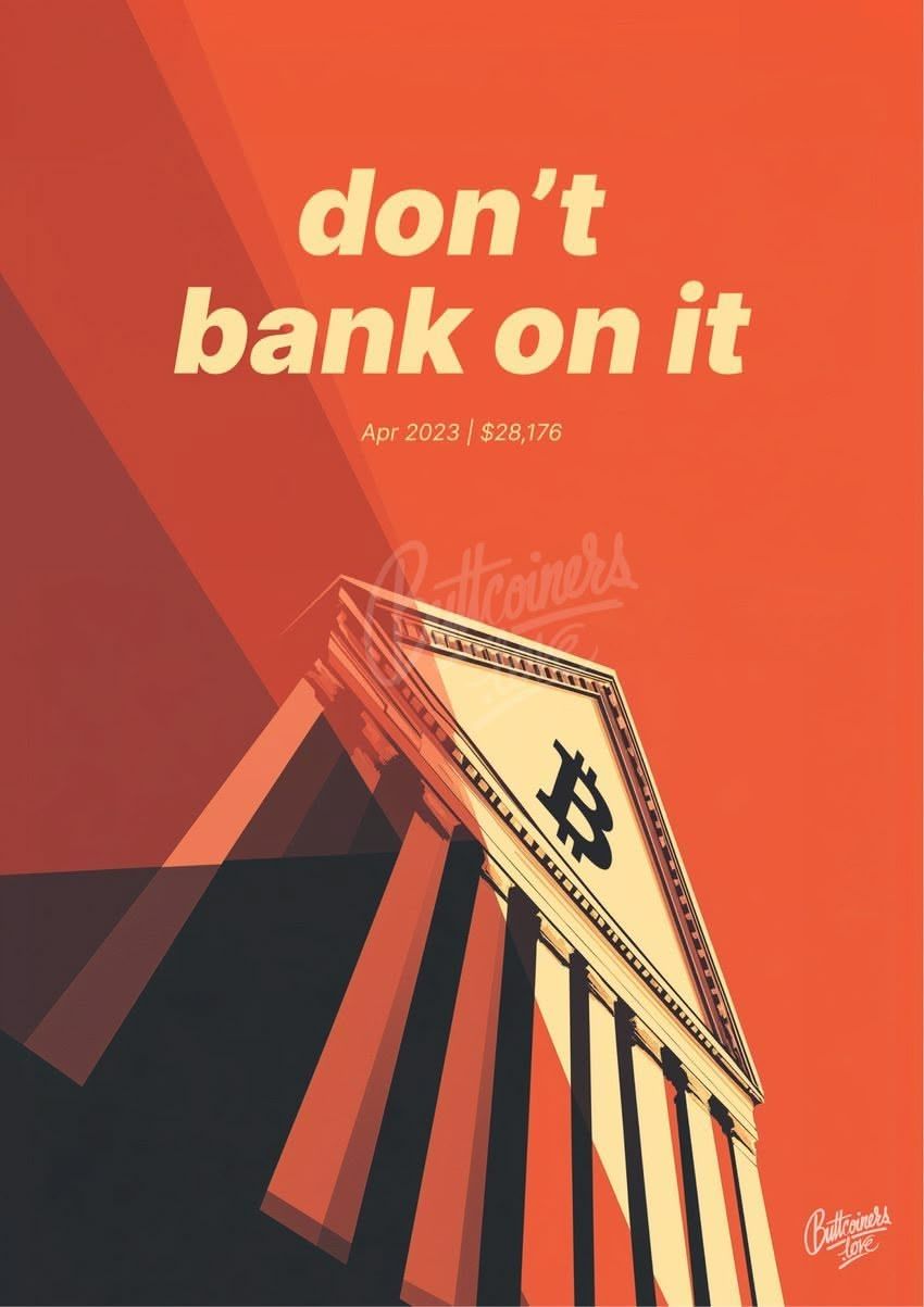 "don't bank on it" — Taavet Hinrikus, 2025. Bitcoin prediction poster.